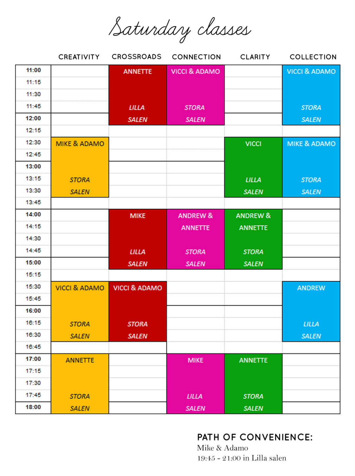 Class schedule Saturday