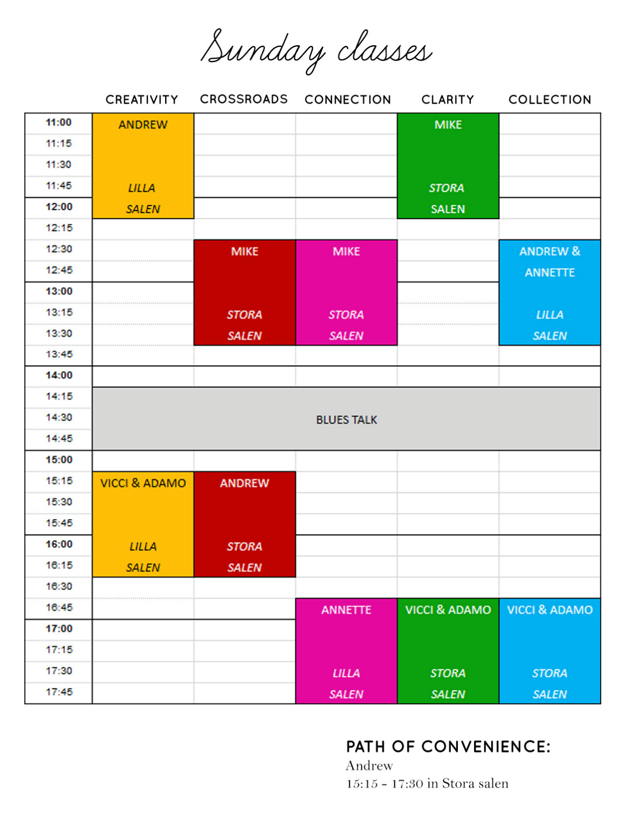 Class schedule Sunday